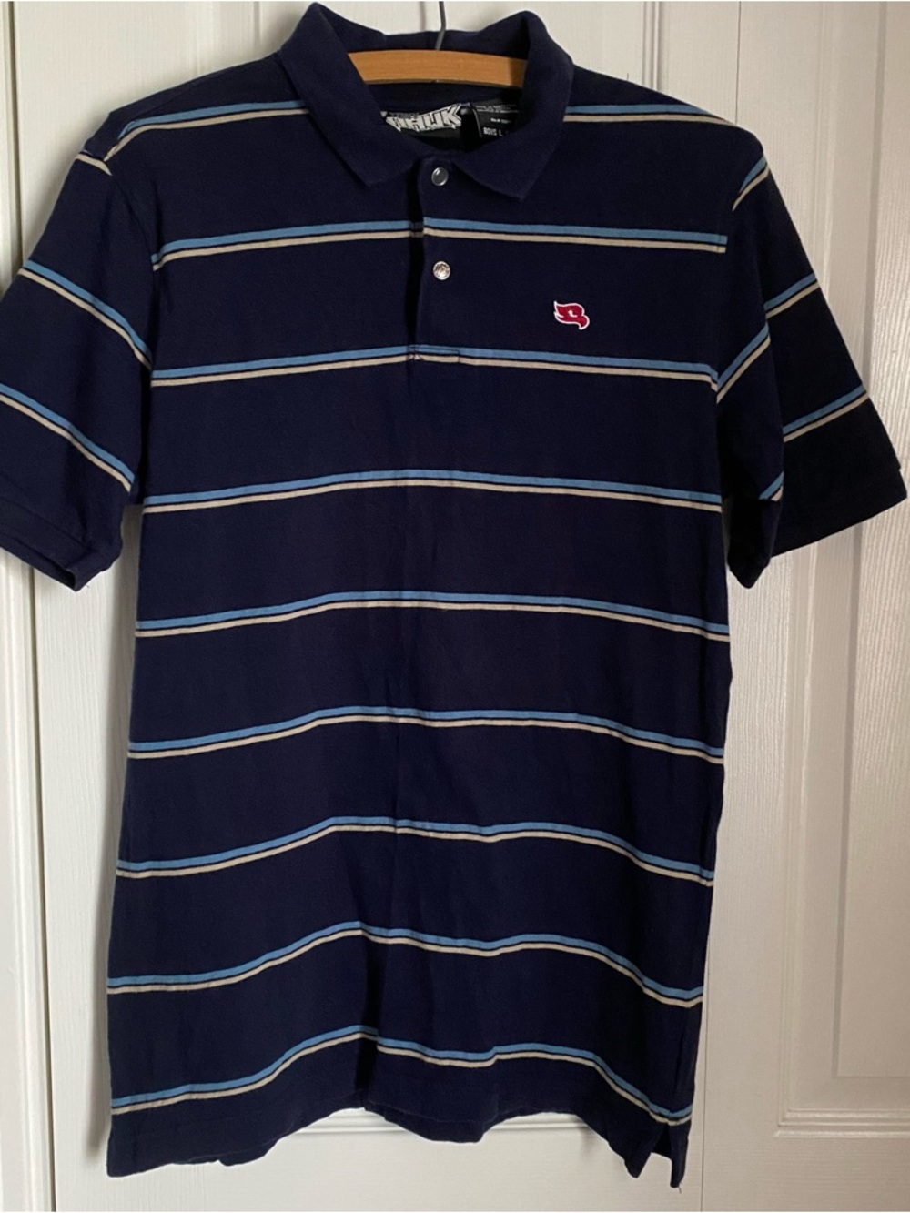 Tony Hawk Navy Stripes Polo Boys 14-16 L Preppy Skater 90s Y2K Cotton Streetwear